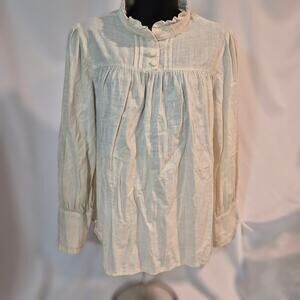 Scarlet Darkness Victorian Ruffle Collar Linen Blend Peasant Blouse Cream M